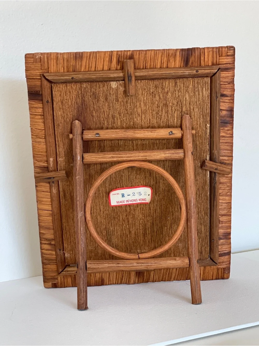 Vintage Boho Rattan and Wood Easel Picture Frame Hong Kong 5” x 7” Picture